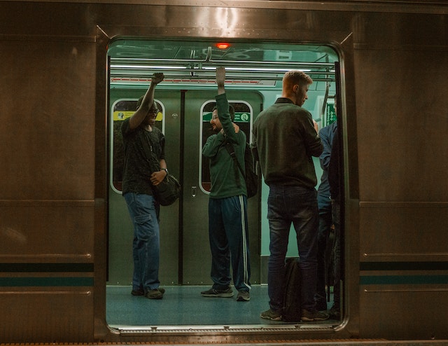 people on subway train