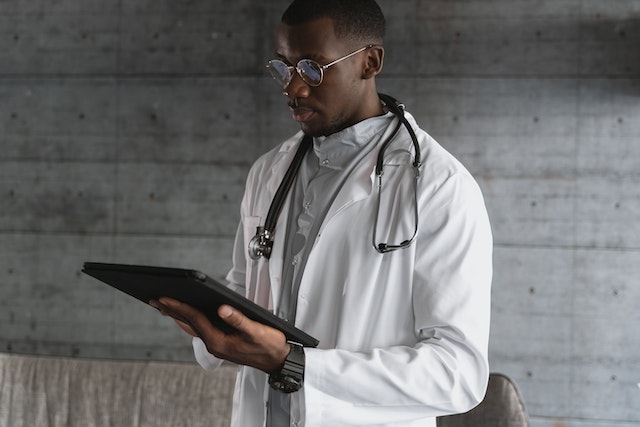 medical review officer checking lab testing results