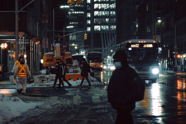 Bus driving at night
