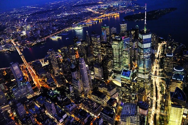 Aerial view of New York at night