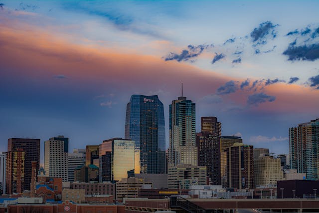Downtown Denver, Colorado at sunset