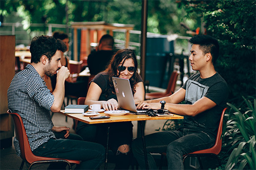 college students working at table