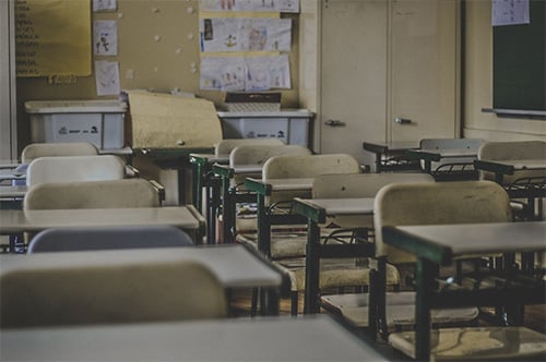 desks in a classroom