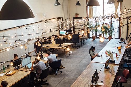 employees sitting at their desks