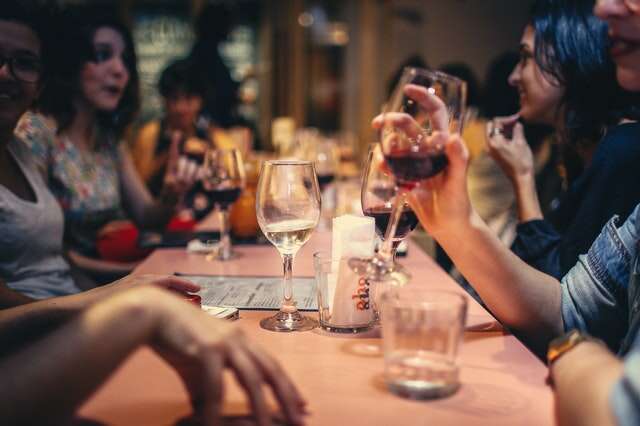 glasses of wine on restaurant table