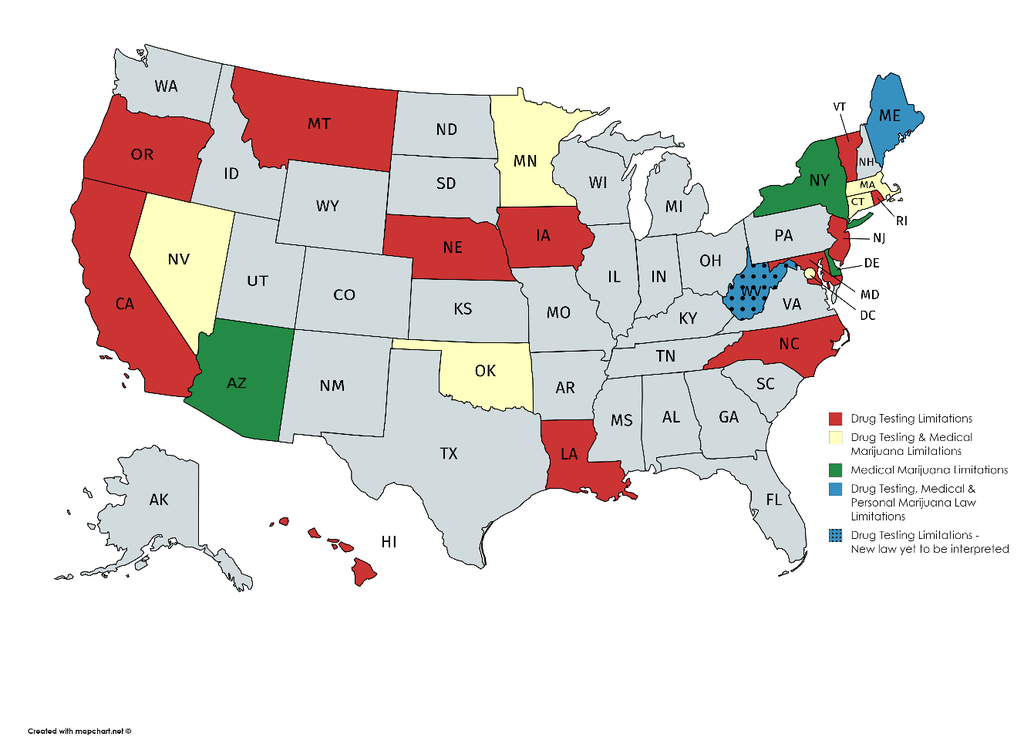 map of states that require mandatory drug testing