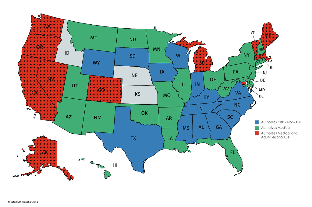 us map showing legalization of marijuana and cbd