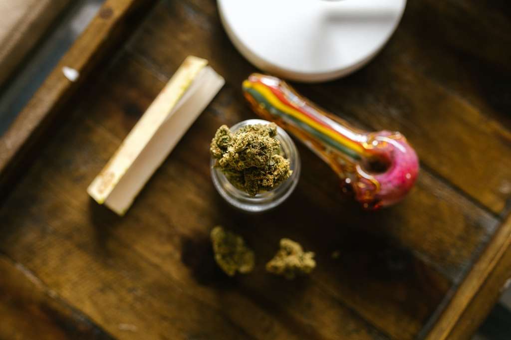 Marijuana and pipe on a table