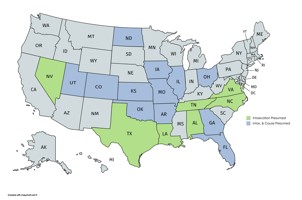 map of states that rebute presumed intoxication