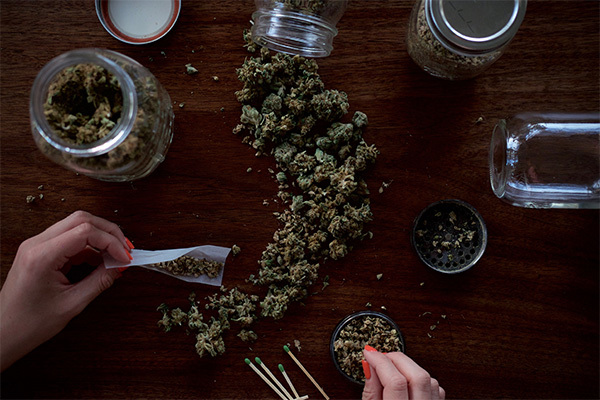 woman preparing marijuana