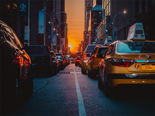 traffic at sunset